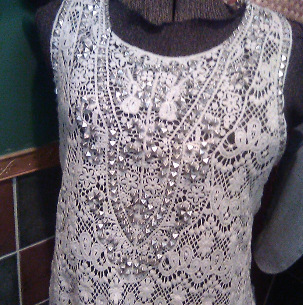 Anthro crochet studded lace sleeveless top